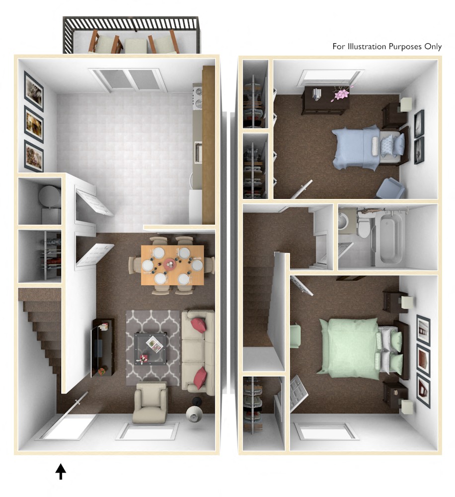 Floor plan for 2 beds, 1 bath, 900 sqft